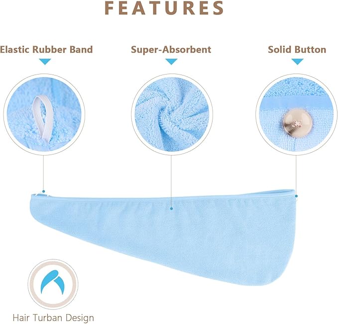 AIDEA Microfiber Hair Towel Wrap, 5 Pack Turbans, Super Absorbent Quick Dry for All Hair Types, Anti-Frizz Accessories for Women, 26"10"