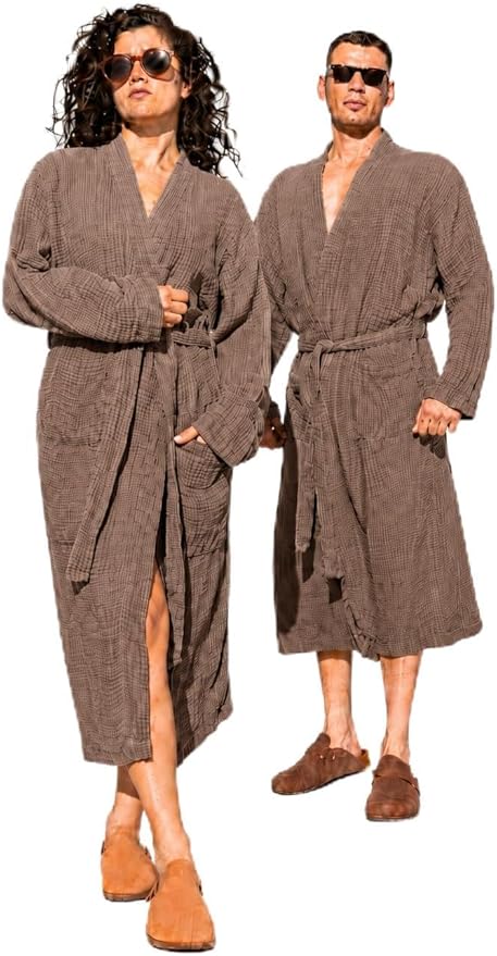 Muslin Unisex Bathrobe Women & Men, 100% Cotton Kimono Lightweight Robe | Long Robes Soft, Absorbent, Spa robes