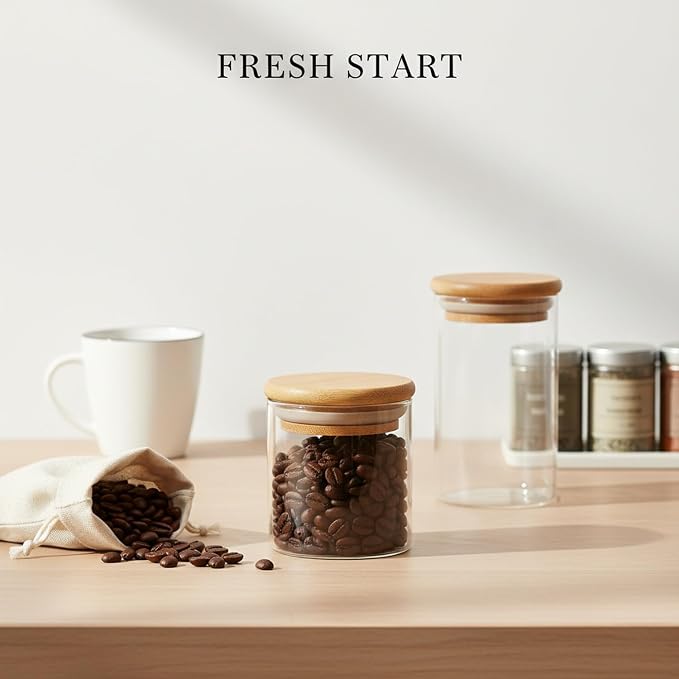 Borosilicate Glass Storage Jar with Bamboo Lid, Airtight Dry Food Canister for Kitchen Pantry & Countertop Organization
