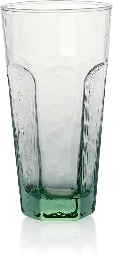 Red Co. Set of 4 Textured 17 Fl Oz Recycled Glass Beverage Drinking Tumblers, Green-Tinted