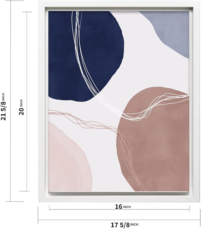 Monem Art Abstract Organic Shapes Print - Scandinavian Blue Geometric Poster - Wall Decor for Living Room, Bedroom or Office - 16x20 White Framed CANVAS Wall Art by Mareike Bohmer