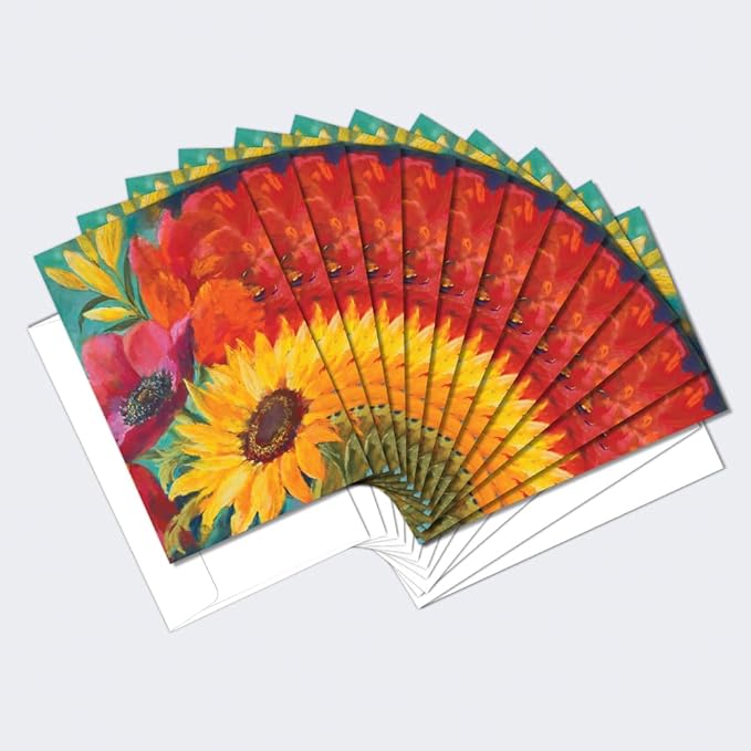 Tree-Free Greetings - All Occasion Cards - Artful Designs - 12 Greeting Cards + White Envelopes - Made in USA - 100% Recycled Paper - 4 x 6 - Vibrant Flowers on Blue (FS56714)