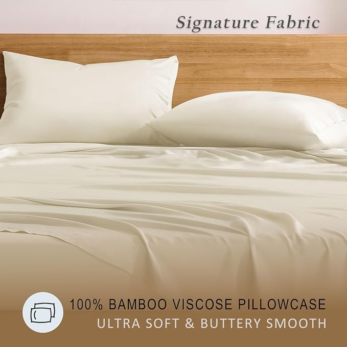 TOSMO Luxury Pillow Case Set of 2 - Cooling Viscose Derived from Bamboo - Oeko-TEX, Breathabl Silky Soft Pillow Cases with Envelope Closure (King / 20x36, Beige)