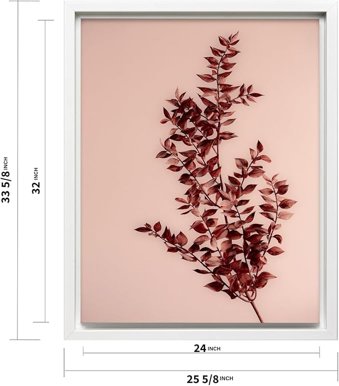Monem Art Dried Red Botanical Branch Print - Minimalist Boho Nature Poster - Wall Decor for Living Room, Bedroom or Office - 24x32 White Framed CANVAS Wall Art by Mareike Bohmer