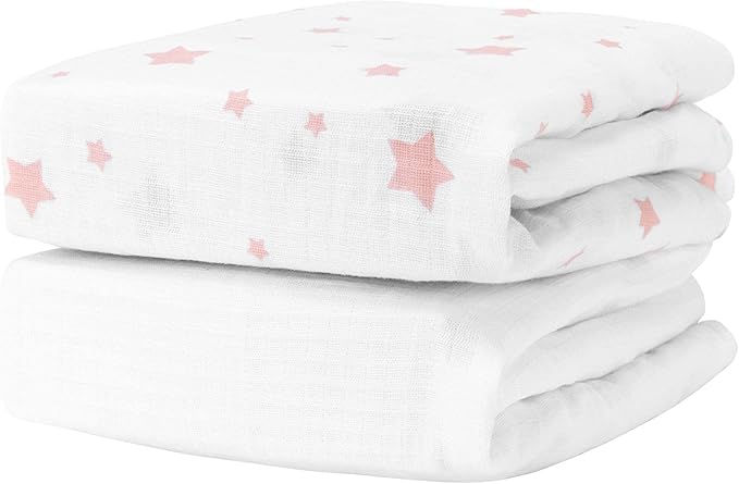 Newton Baby Fitted Crib Sheet (2-Pack) - Ultra Breathable and Soft, Organic Cotton, Fits All Standard Cribs, Stardust Blush Coral & White