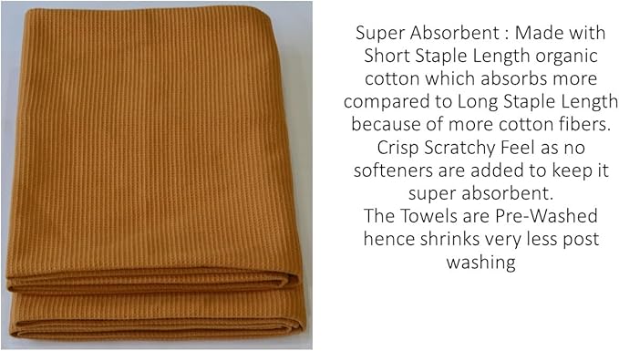 Waffle Bath Towel Pack of 2, 30.5x58 INCHES, 100% Organic Cotton, GOTS Certified (Apple Cinnamon) Super ABSORBANT & Quick Dry, NO SOFTENERS, Environment Friendly