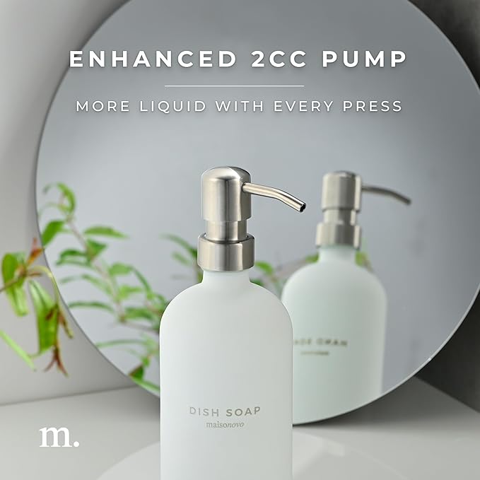MaisoNovo Soap Dispenser 1-Piece Set | 16.9oz White Bottles with Silver Stainless Steel Pump Core