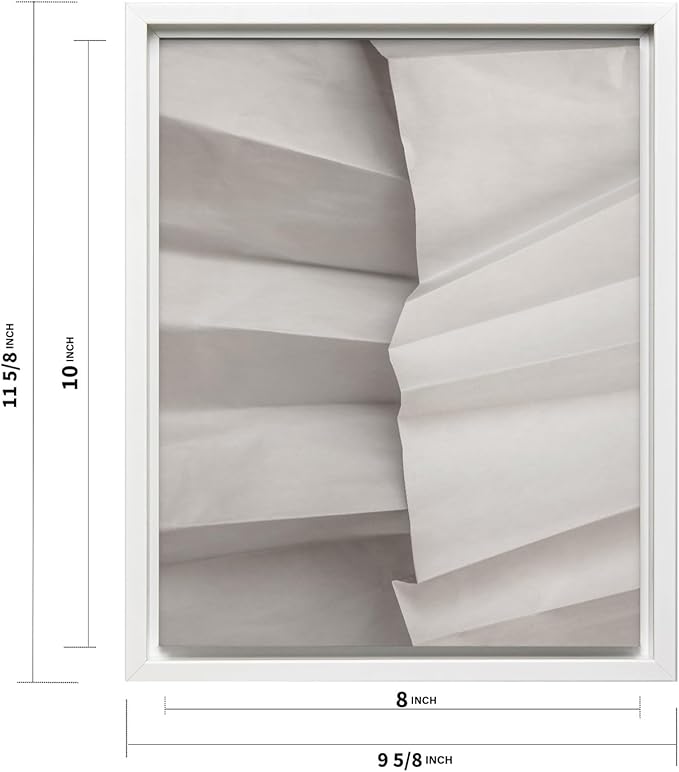 Monem Art Minimalist Folded Paper Texture Print - Neutral Abstract Modern Art Poster - Wall Decor for Living Room, Bedroom or Office - 8x10 White Framed CANVAS Wall Art by Mareike Bohmer