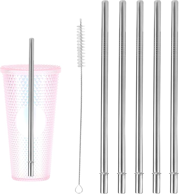 Lyreh 6 Pcs Stainless Steel Straws Replacement for Starbucks Cold Cup Venti 24 oz, Reusable & BPA-Free Metal Straight Tumbler Straws with Cleaning Brush for Starbucks