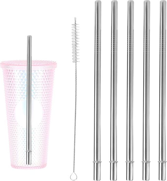 Lyreh 6 Pcs Stainless Steel Straws Replacement for Starbucks Cold Cup Venti 24 oz, Reusable & BPA-Free Metal Straight Tumbler Straws with Cleaning Brush for Starbucks