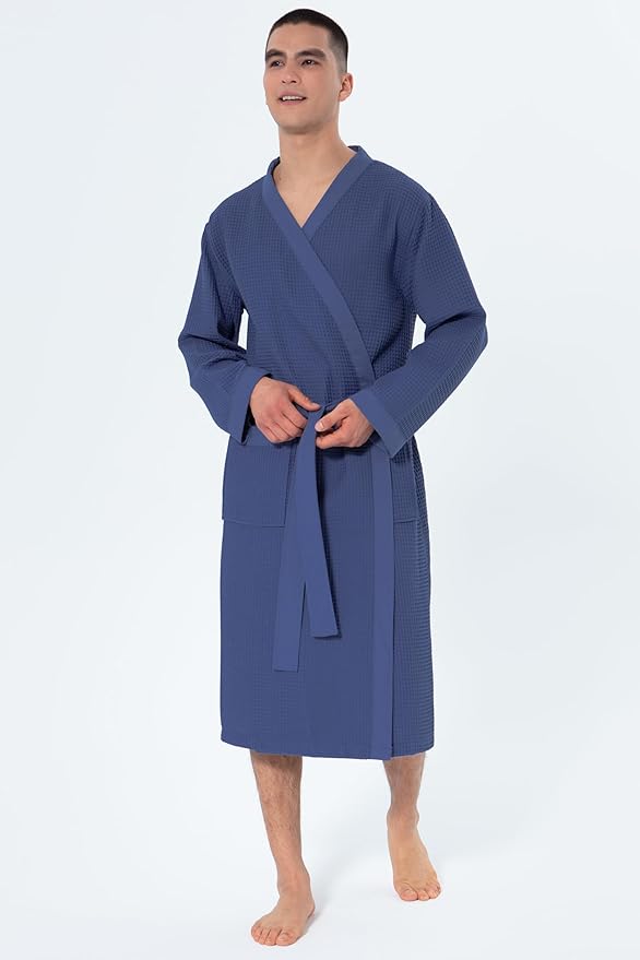 SEYANTE Turkish Cotton Waffle Robe for Men – Organic GOTS Certified Spa Bathrobe, Lightweight Kimono, Soft Cotton Bathrobe