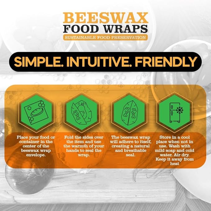 PURE & SUSTAINABLE COMPANY Beeswax Wraps for Food Storage-Pack of 3 Reusable with Organic Cotton - Preserve Fruits, Vegetables, Sandwiches, Snacks, Leftovers. Size S,M,L. Bears Print