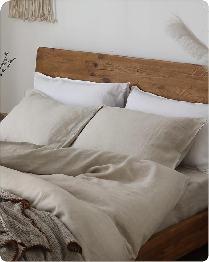 XZ XIFA King Standard Pillowcases - 2 Pack - Envelope Closure - 100% Natural Washed French Flax, Breathable, Durable, Textured Pillow Covers 20"x36"(King Standard, Linen/Natural Linen)