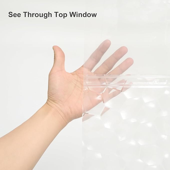 Ryhpez Clear Shower Curtain Liner - Shower Curtain Set with Hooks, Water Cube Pattern with See Through Top Window | 72"x72"