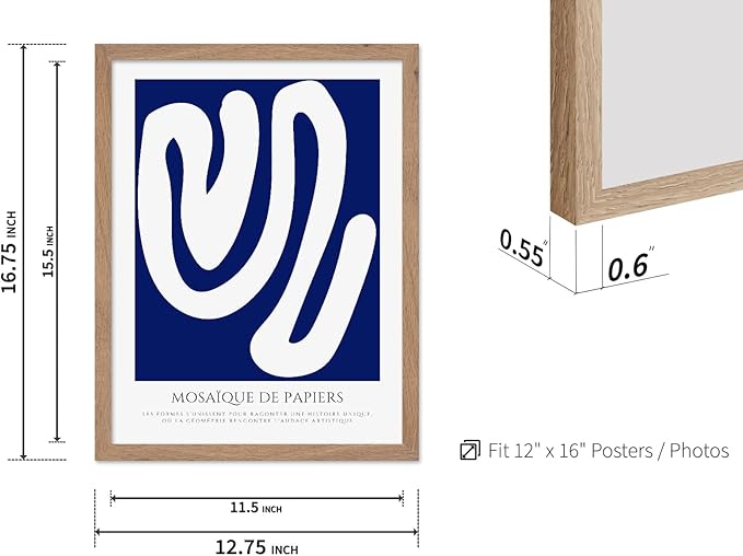 Monem Art Organic Paper Cut Abstract Print - Modern Minimalist Shape Poster - Wall Decor for Living Room, Bedroom or Office - 12x16 Beige Framed Wall Art by Rs Lab Studio
