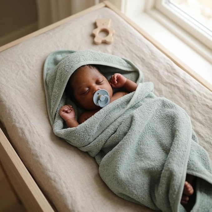 Hooded Baby Towels – 100% Organic Cotton Baby Bath Towels – Baby Boy and Girl Newborn Essentials - Super-Soft and Absorbent.(2-Pack Fog and Roman Green)