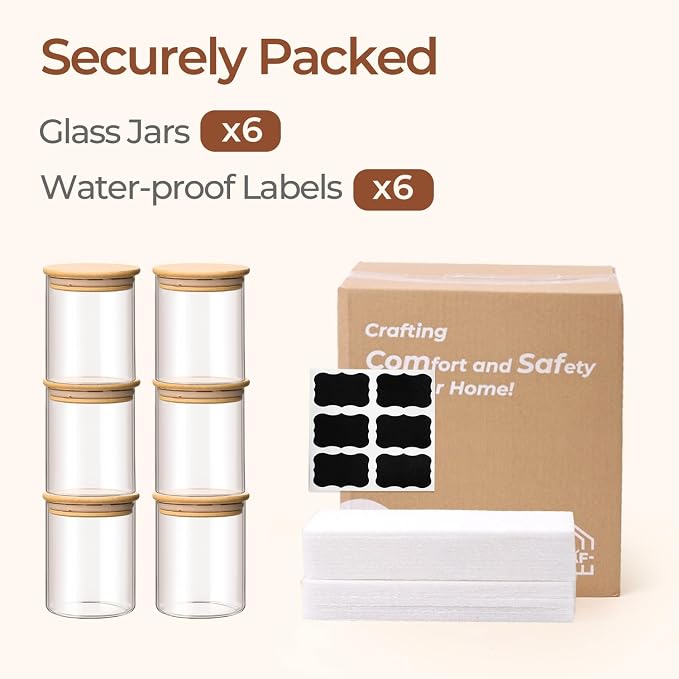 ComSaf Glass Storage Containers With Lids 0.8 Qt, 6 Pack Small Glass Jars | Small Glass Containers, Spice Jar 25oz, Snack Station Organization, Coffee Bar Organization, Size For Subpackage, BPA Free