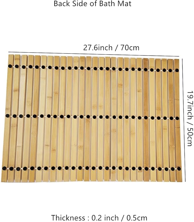 HJJKKH Bath Mat, Wooden Bathroom Mat Rayon Derived from Bamboo 27.6"x19.7", Rollable Non-Slip Floor Mat, Wooden Shower Mat for Bathroom, Bathtub, Spa, Sauna, Hot Tub & Outdoor Use