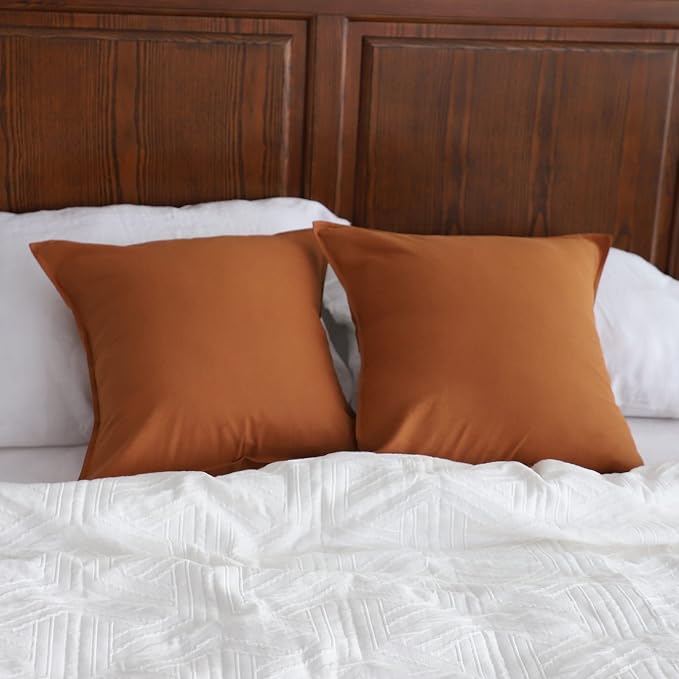 Simple&Opulence Linen Throw Pillow Covers 18x18 Inch Set of 2 Flax Cotton Blend Solid Color Decorative Square Cushion Cover for Couch Sofa Office Soft Breathable Farmhouse - Rust
