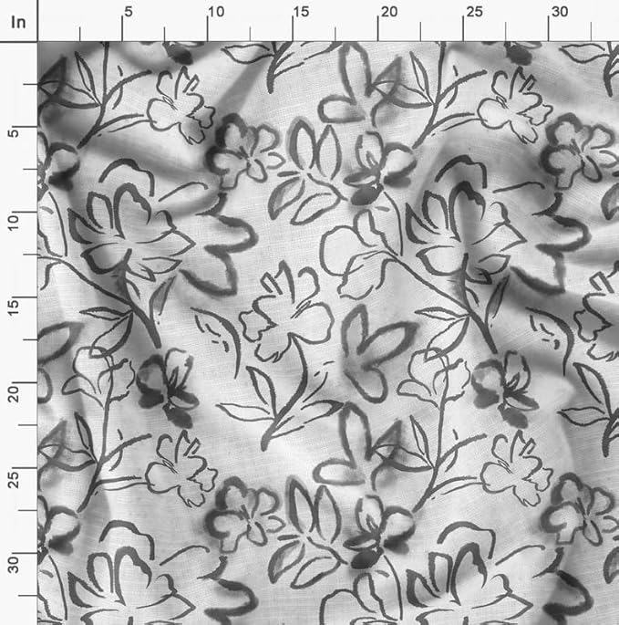 Soimoi Heavyweight Cotton Poplin Fabric Material, Grey - Floral Printed - 42" Inch Width, Natural Cotton Material for Quilt Making, Dresses, Skirts, Pajamas, Pillowcases, Tablecloths, Kurtis, 1 Yard