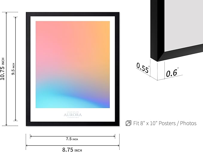Monem Art Aurora Gradient Abstract Print - Minimalist Geometric Color Field Poster - Wall Decor for Living Room, Bedroom or Office - 8x10 Black Framed Wall Art by Rs Lab Studio