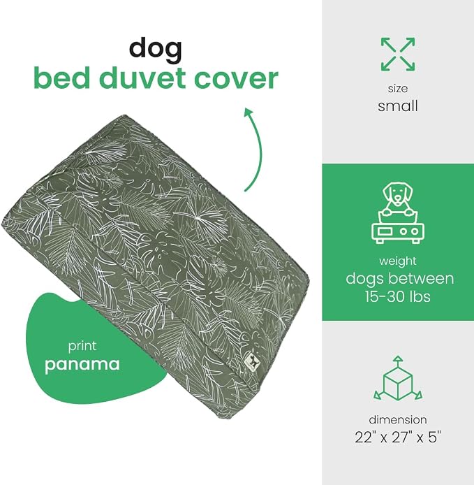 Molly Mutt Panama Dog Bed Duvet Cover, 100% Cotton Canvas Cover for Dog, Puppy, or Cat Bed, Durable, Washable, and Free of Harmful Chemicals, Small, 22"x27"x5"