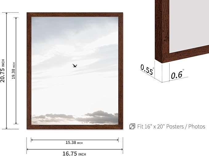Monem Art Minimalist Bird in Sky Photography Print - Moody Nordic Landscape Art Poster - Wall Decor for Living Room, Bedroom or Office - 16x20 Brown Framed Wall Art by Mareike Bohmer