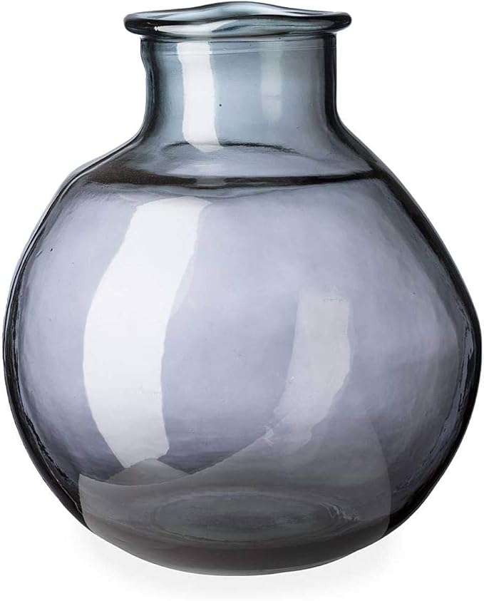VivaTerra Recycled Oval Glass Balloon Vase – Handblown Glass Vases for Centerpieces – Unique Organic Shape in a Delicate Grey Color – Sustainable and Unique Home Decor (12" H x 10" Dia.)