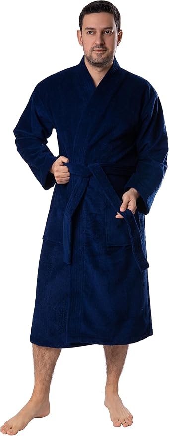 BAGNO MILANO Organic Men Bathrobe, GOTS Certified Organic Turkish Cotton Luxury Kimono Robe, Made in Turkey