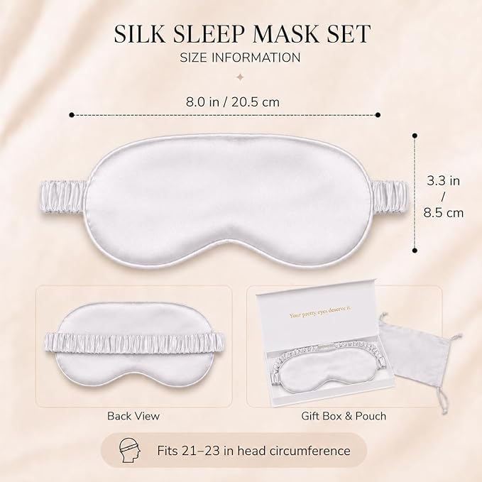 Silk Sleep Mask Light Blocking Luxury 100% Mulberry 19mm Silk Eye Mask Eye Cover Blindfold Ultra Soft Light & Comfy Anti Aging Skin Care with Travel Bag Gift Package