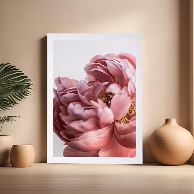 Monem Art Blush Pink Peony Print - Minimalist Floral Photography Poster - Wall Decor for Living Room, Bedroom or Office - 16x20 White Framed Wall Art by Mareike Bohmer