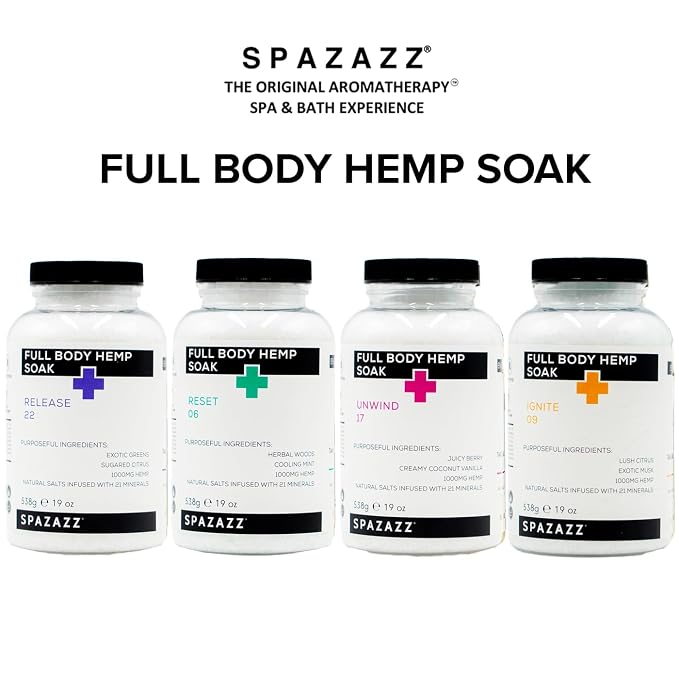 Spazazz Full Body Hemp Soak - 1000mg Hemp - Spa Hot Tub & Bath Aromatherapy Bath Salt Crystals - 538g/19oz (Release 22)