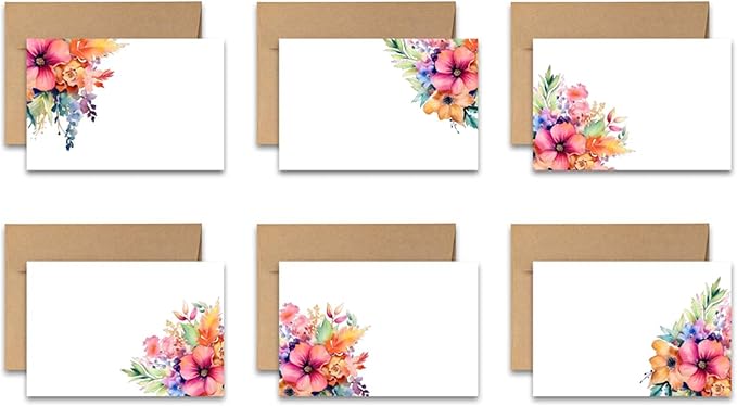Assorted Flat Note Cards, Wildflower note cards, Set of 12, blank on backside, stationery set, greeting card set, cards with envelopes, greeting card