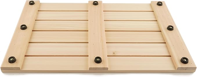 BOUMBI Hinoki Wood Bath Mat with Non-Slip Rubber Pad Cypress Wood Shower Mat (25.6 x 17 x 1 Inches)