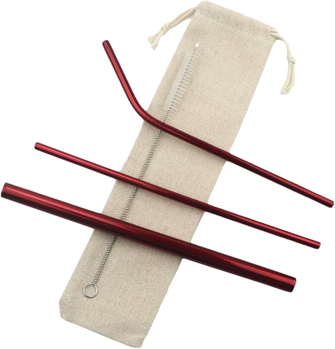 Metal Straws Stainless Steel Straws 8.5" Drinking Straws Reusable 3 Set - Ultra Long Muti Color-Cleaning Brush for 20/30 Oz for Trail Tumblers Yeti RTIC SIC Ozark (2 Straight|1 Bent|1 Brush）