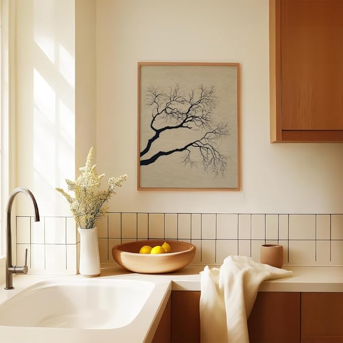 (Unframed) (8x10 Inch) Matte Wall Art Print Of Minimalist Line Embroidery of a Tree Branch - Eco-Friendly Poster, Custom Decor for Home, Office, Bedroom, Bath Room, Living Room, Dining Room, Made in