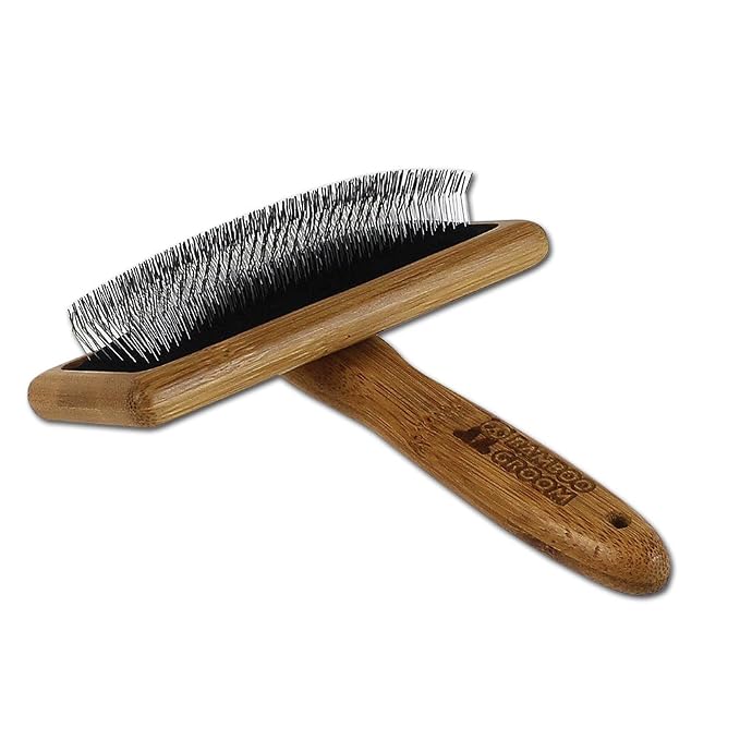 Alcott Bamboo Groom Slicker Brush with Stainless Steel Pins for Pets, Large, Brown