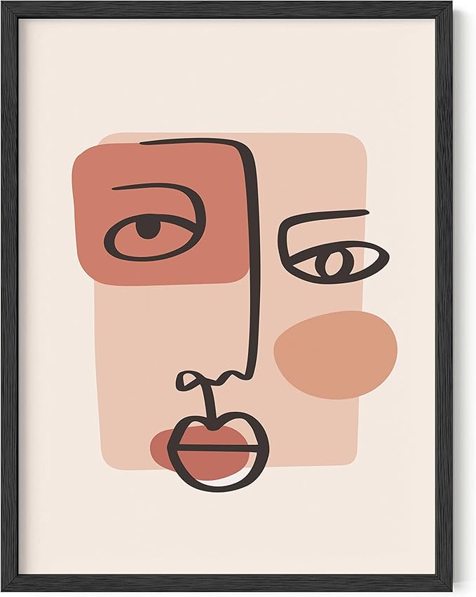 Y2K BOO Abstract Face UNFRAMED Wall Art Continuous Line Drawing Organic Shapes Earth Tones Terracotta Mid Century Modern 12x16 Inch Heavyweight Paper Studio Decor