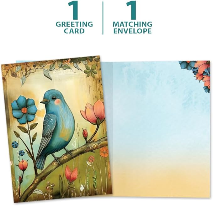 Tree-Free Greetings - All Occasion Card - Artful Designs - 1 Greeting Card + Matching Envelope - Made in USA - 100% Recycled Paper - 5 x 7 - Flowery Bluebird (GO69950)