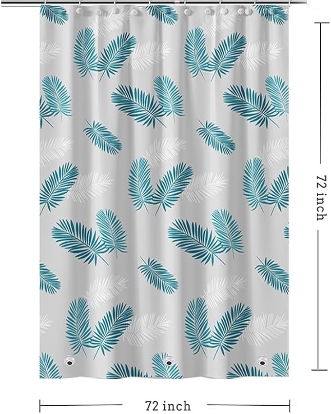 Plastic Shower Liner - Premium PEVA 4G Shower Curtain Liner with Rustproof Grommets and 3 Weighted Magnets, Waterproof Shower Curtains for Bathroom (Green Feather)