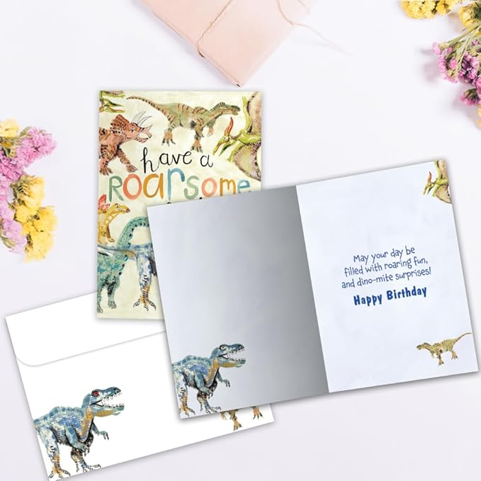 Tree-Free Greetings - Birthday Card - Artful Designs - 1 Greeting Card + Matching Envelope - Made in USA - 100% Recycled Paper - 5 x 7 - Roarsome Dinosaurs (GO69957)