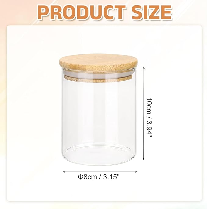 uxcell Glass Food Storage Jar 13.52oz Glass Canisters with Bamboo Airtight Wooden Lids Food Storage Container for Coffee Tea Sugar Candy Cookie Rice Flour Pasta Nuts Clear