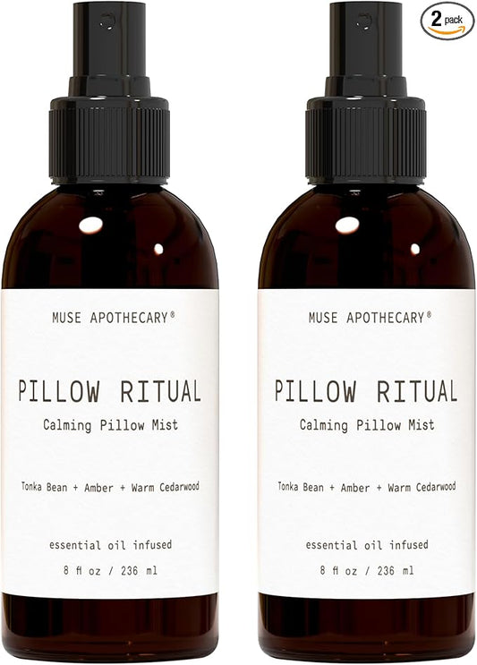 Muse Apothecary Pillow Ritual - Aromatic, Calming and Relaxing Pillow Mist, Linen and Fabric Spray - Infused with Natural Aromatherapy Essential Oils - 8 oz, Tonka Bean + Amber + Warm Cedarwood