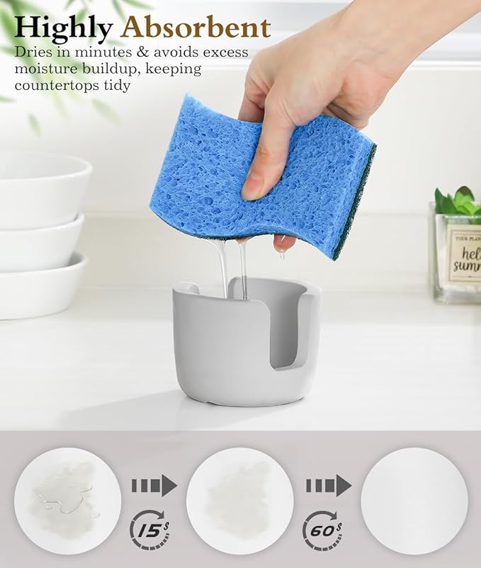 Luxspire Diatomite Sponge Holder for Kitchen Sink, Fast Drying Stone Sponge Holder, Water Absorbing Stone Dish Sponge Caddy for Kitchen Sink Counter, Light Gray, Small