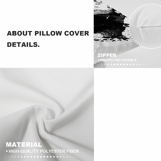 Shrahala Black White Decorative Pillow Covers, Watercolor Brush Strokes Black and White Decorative Decorative Pillowcases 18x18 inch Set of 2 Cushion Case for Sofa Throw Pillow Covers