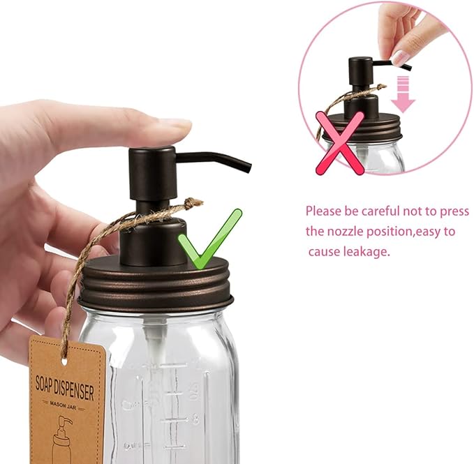 Amolliar 4 Pack Mason Jar Liquid Soap Dispenser, Rustproof Stainless Steel Lid Pump, Refillable Hand Soap for Bathroom, Kitchen, Cute Farmhouse Decor for Dish Soap, Liquid Soap, Lotions(Bronze)