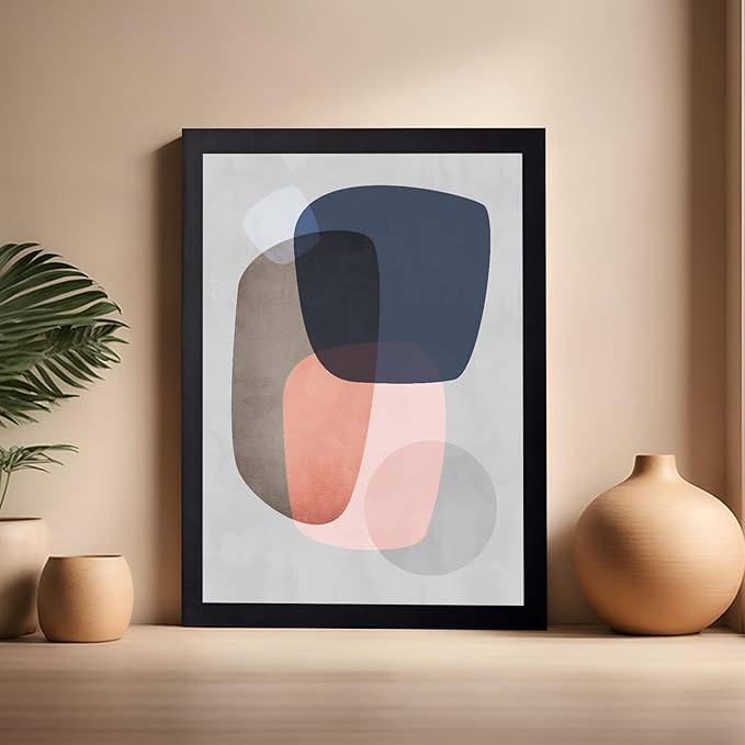 Monem Art Pastel Abstract Organic Shapes Print - Scandinavian Minimalist Art Poster - Wall Decor for Living Room, Bedroom or Office - 16x20 Black Framed Wall Art by Mareike Bohmer