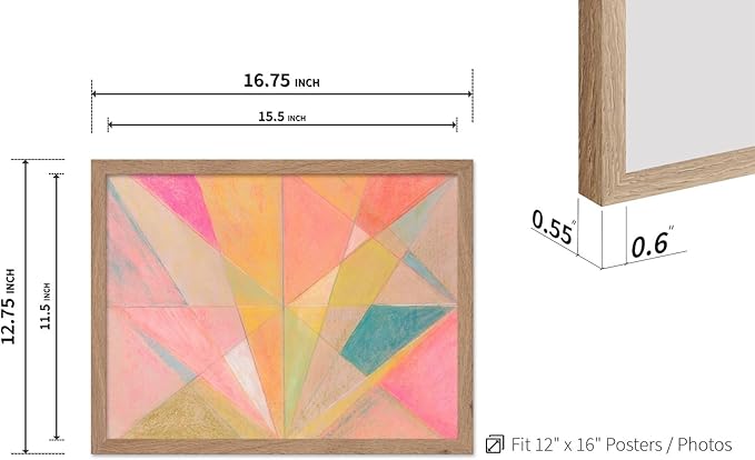 Monem Art Colorful Geometric Abstract Painting Print - Pastel Art Deco Style Art Poster - Wall Decor for Living Room, Bedroom or Office - 12x16 Beige Framed Wall Art by Renee Stramel