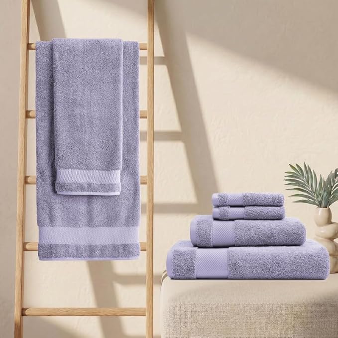 BIOWEAVES 100% Organic Cotton 700 GSM Plush Luxury Bath Towels for Bathroom 30" x 58" GOTS Certified - Lavender, Pack of 2