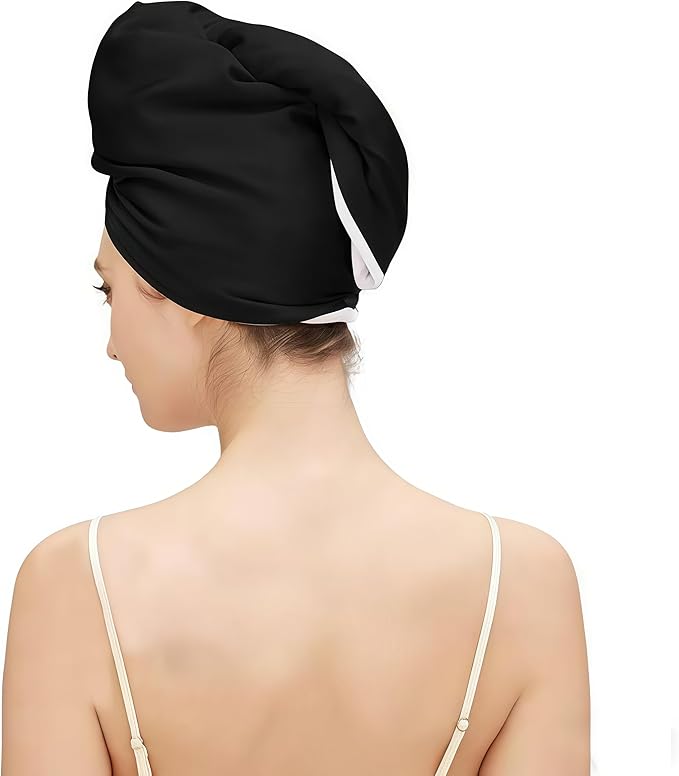 Satin Microfiber Hair Towel Wrap for Women - Super Absorbent, Quick Dry, Anti-Frizz - for Long and Short Hairs, Turbans for Women, Wet and Curly Hair Wrap (Black)